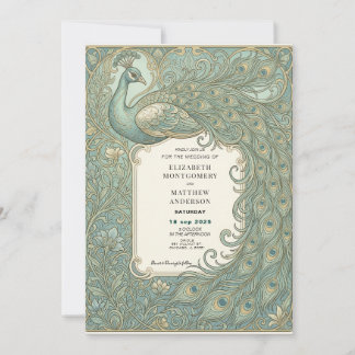 Invitation Carton d'invitation de mariage au paon élégant Art