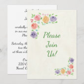 Invitation Carton d'invitation de mariage aux fleurs à l'aqua (Devant / Derrière)