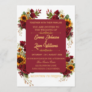 Invitation Carton d'invitation de mariage aux fleurs de Bourg