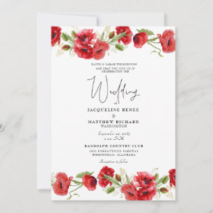 Invitation Carton d'invitation de mariage aux fleurs rouges c