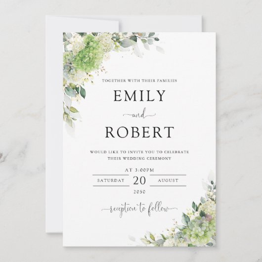 Invitation Carton d'invitation de mariage aux Hydrangeas Élég (Devant)