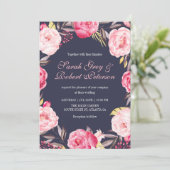 Invitation Carton d'invitation de mariage aux rayures et fleu (Debout devant)