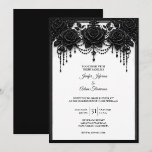 Invitation Carton d'invitation de mariage aux roses noires