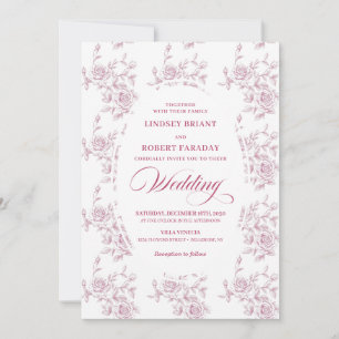 Invitation Carton d'invitation de mariage aux roses Toile de