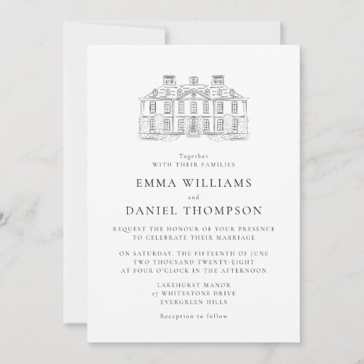 Invitation Carton d'invitation de mariage avec illustration d (Devant)