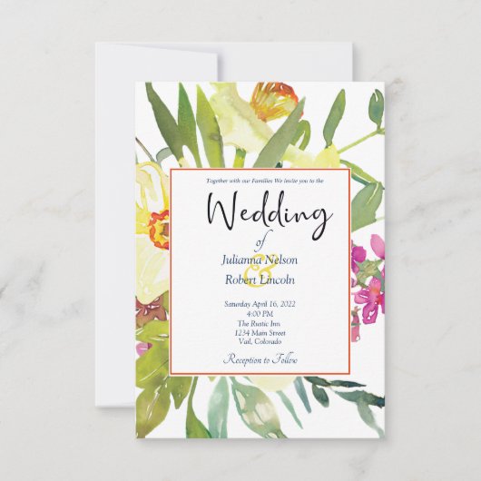 Invitation Carton d'invitation de mariage avec jonquilles élé (Devant)