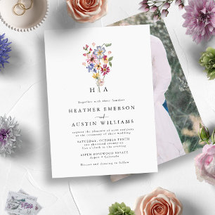 Invitation Carton d'invitation de mariage avec photo florale