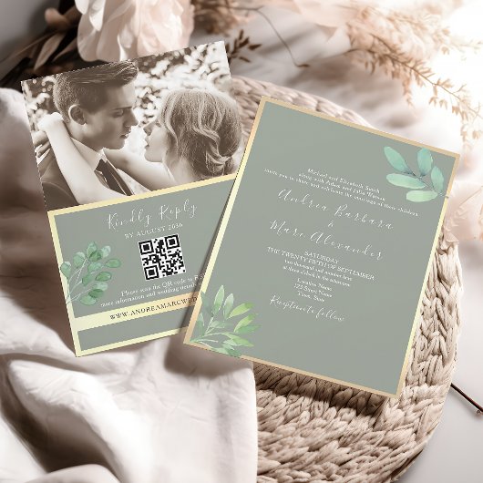 Invitation Carton d'invitation de mariage avec QR Code Vert S