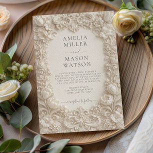 Invitation Carton d'invitation de mariage baroque floral crèm