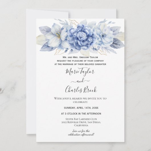 Invitation Carton d'invitation de mariage blanc Hydrangea Ble (Devant)