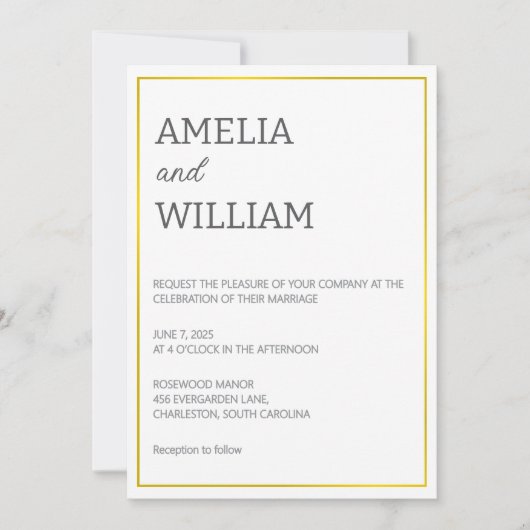 Invitation Carton d'invitation de mariage Blanc & Or Modèle (Devant)