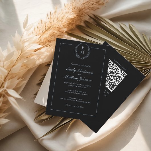 Invitation Carton d'invitation de mariage bleu avec code QR