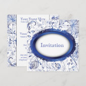 Invitation carton d'invitation de mariage bleu et blanc (Devant / Derrière)