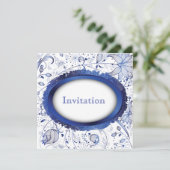 Invitation carton d'invitation de mariage bleu et blanc (Debout devant)