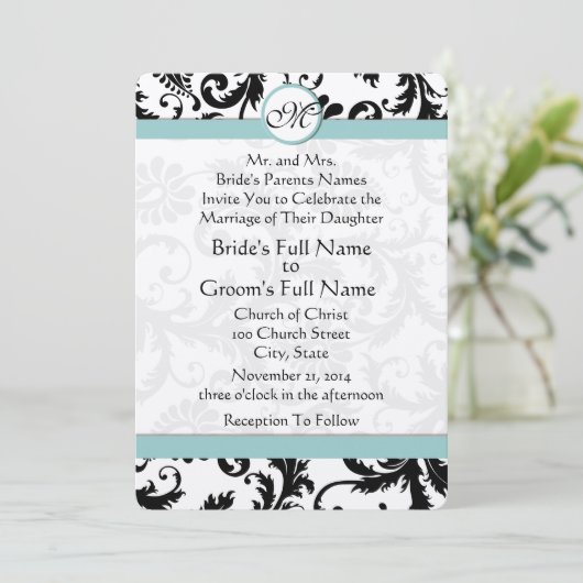 Invitation Carton d'invitation de mariage bleu piscine Aqua D (Debout devant)