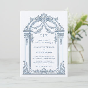 Invitation Carton d'invitation de mariage bleu poussiéreux à 