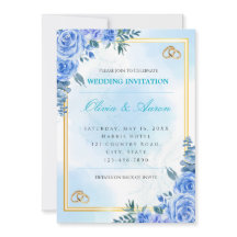 Carton d'invitation de mariage bleu royal et or