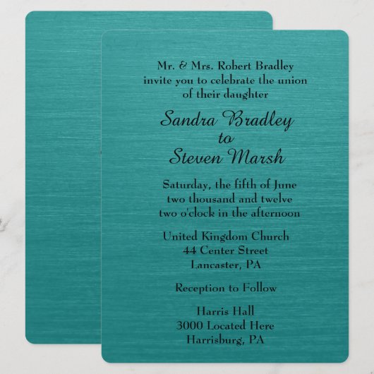 Invitation Carton d'invitation de mariage bleu sarcelle (Devant / Derrière)