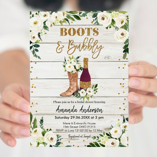 Invitation Carton d'invitation de mariage Boots and Bubbly
