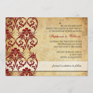 Invitation Carton d'invitation de mariage bordeaux à motif fl