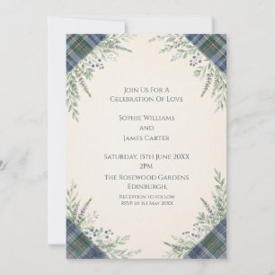 Invitation Carton d'invitation de mariage botanique Tartan bl