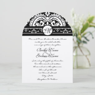 Invitation Carton d'invitation de mariage carré en damas noir