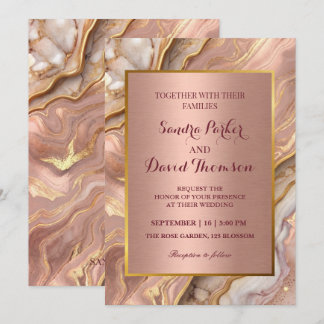 Invitation Carton d'invitation de mariage chic en marbre et a
