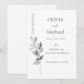 Invitation Carton d'invitation de mariage classique à feuilla (Devant / Derrière)