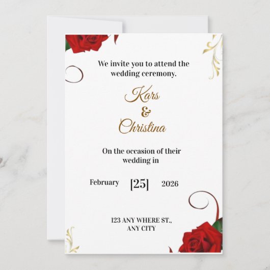 Invitation Carton d'invitation de mariage classique aux roses (Devant)