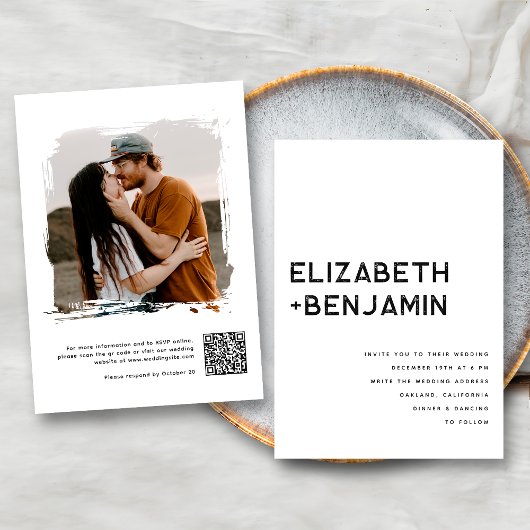 Invitation Carton d'invitation de mariage Code QR Noir Blanc 