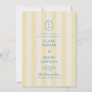 Invitation Carton d'invitation de mariage côtier rayé jaune b