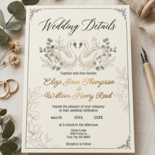 Invitation Carton d'invitation de mariage Cygne Bleu