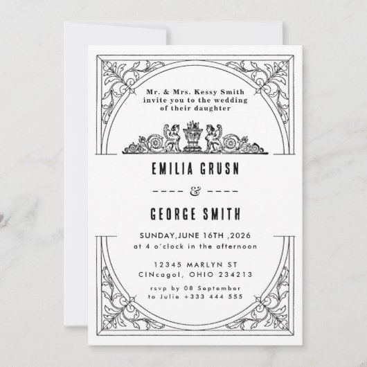 Invitation Carton d'invitation de mariage de luxe classique à (Devant)
