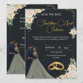 Invitation Carton d'invitation de mariage de luxe noir et or (Devant / Derrière)