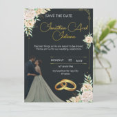 Invitation Carton d'invitation de mariage de luxe noir et or (Debout devant)