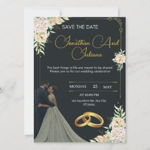 Invitation Carton d'invitation de mariage de luxe noir et or