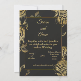 Invitation Carton d'invitation de mariage de luxe, or et noir
