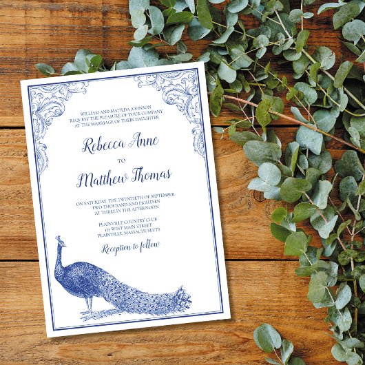 Invitation Carton d'invitation de mariage de paon