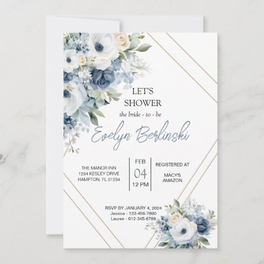 Invitation Carton d'invitation de mariage Dusty Blue (Devant)