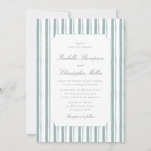 Invitation Carton d'invitation de mariage élégant à rayure bl (Devant)