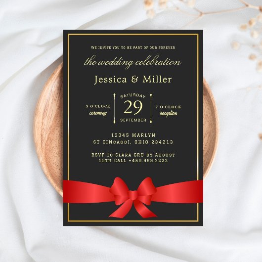 Invitation Carton d'invitation de mariage élégant avec ruban