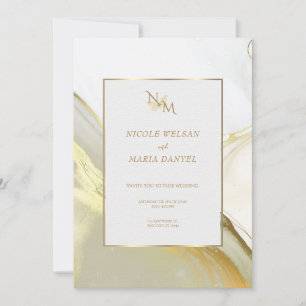 Invitation Carton d'invitation de mariage élégant blanc encre