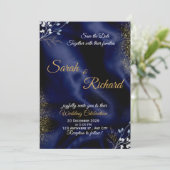 Invitation Carton d'invitation de mariage élégant bleu marine (Debout devant)