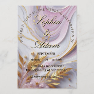 Invitation Carton d'invitation de mariage élégant en marbre e