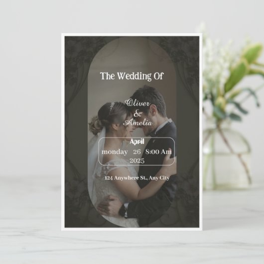 Invitation "Carton d'invitation de mariage élégant noir et ma (Debout devant)