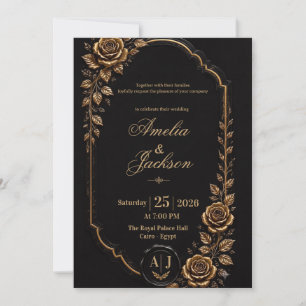 Invitation Carton d'invitation de mariage élégant noir et or