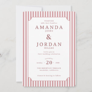 Invitation Carton d'invitation de mariage élégant rayé rose