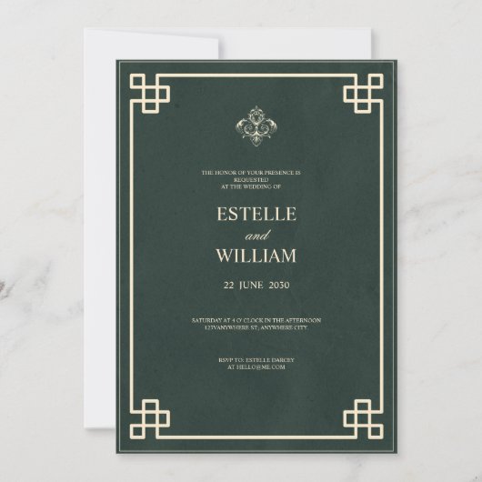 Invitation Carton d'invitation de mariage élégant vert émerau (Devant)