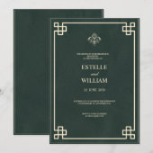 Invitation Carton d'invitation de mariage élégant vert émerau (Devant / Derrière)