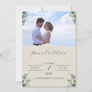 Invitation Carton d'invitation de mariage élégant vert et bla